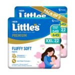 Little's Premium Baby Diapers XXL Size | Pants Style | 15-25 kg | 44 Count | FluffySoft Baby Diaper with Leakage Guard, Wetness Indicator & 12 Hours Absorption | (22 Count, Pack of 2)