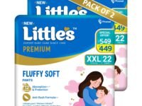Little's Premium Baby Diapers XXL Size | Pants Style | 15-25 kg | 44 Count | FluffySoft Baby Diaper with Leakage Guard, Wetness Indicator & 12 Hours Absorption | (22 Count, Pack of 2)