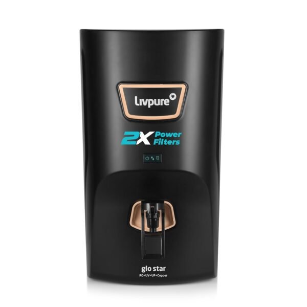Livpure Glo Star Copper Water Purifier | RO+UV+UF+Copper+Mineraliser | 2X Power Filter | No Filter Cost for 2 years* | Save upto 21,000 on Filters | 8 Stage Advance Purification | 7L Storage | Black