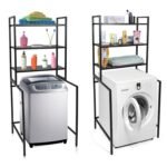 Livzing 3 Tier Adjustable Over Washing Machine Storage Rack – Powder Coated Metal Over The Toilet Space Saving Organizer – Multipurpose Storage Free Standing Shelf for Bathroom