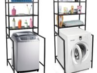 Livzing 3 Tier Adjustable Over Washing Machine Storage Rack – Powder Coated Metal Over The Toilet Space Saving Organizer – Multipurpose Storage Free Standing Shelf for Bathroom