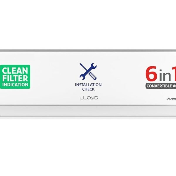 Lloyd 0.8 Ton 3 Star Inverter Split AC (6 in 1 Convertible, Cools Up To 52°C, Smart 4 Way Air Swing, Turbo Cool, Installation Check, 100% Copper, White with Silver Deco Strip, GLS09I3FOASR)