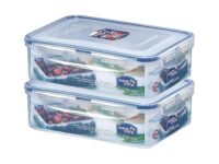 Lock & Lock Classics Rectangular Plastic Airtight Food Storage Containers with Leak Proof Lid, 1.6 Liter, Set of 2, Transparent (HPL824 x 2)