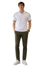 Louis Philippe Men's Slim Fit Premium High-End 24s Pique in Superior Cotton Cut & Sew Design Color Block Shoulder Half Sleeve Polo T-Shirt