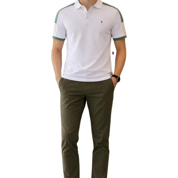 Louis Philippe Men's Slim Fit Premium High-End 24s Pique in Superior Cotton Cut & Sew Design Color Block Shoulder Half Sleeve Polo T-Shirt