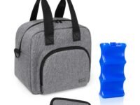 Luxja Breastmilk Cooler Bag with an Ice Pack (Hold 6 Breastmilk Bottles, 5-9 Ounces), Leakproof Cooler Bag for Breast Milk and Bottle Set, Gray