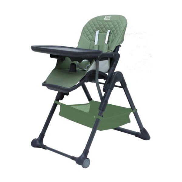 MEDITIVE Look Mama Foldable Portable Baby Dining HighChair, Adjustable Kids high Chair with Wheels, Infant Feeding Chair with Food Tray, Green, high Chair for Baby 6 Months to 5 Years
