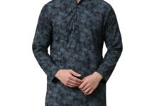 Majestic Man Men's Cotton Regular Fit Casual Mandarin Collar Ethnic Motifs Printed Long Regular Kurta
