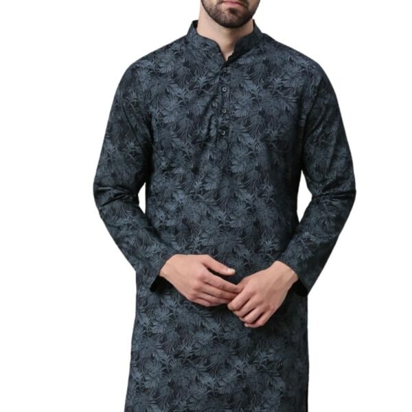 Majestic Man Men's Cotton Regular Fit Casual Mandarin Collar Ethnic Motifs Printed Long Regular Kurta