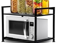 Metal Microwave Stand || Microwave & OTG Stand for Kitchen Counter|| Double Platform for Extra Storage with Hooks|| Kitchen Oven Rack(Black, Tiered Shelf)