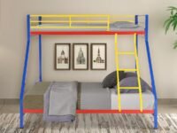Mia Queen + Single Twin Over Twin Metal Bunk Beds for Kids/Adults | Double Decker Bed for Kids Room Furniture | Frame Only, Mattress Not Included (Red, Blue & Yellow) Glossy