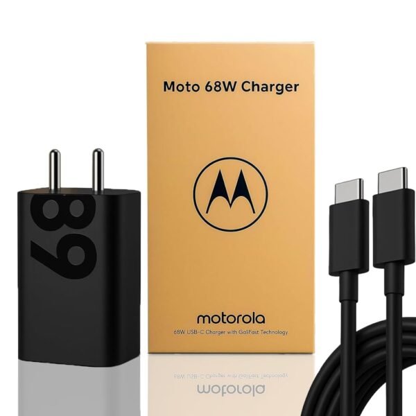 Motorola 68W TurboPower Fast Charger with 3.3Ft Type-C to C Cable | Compatible with Moto Edge, Edge 50 Pro, Edge 40 Neo, Razr 40, G84, G62, G54, G85, G45, G35, G96 & More (Black)