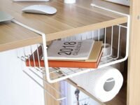 Multifunctional Under Shelf Storage Cabinet Basket Organizer for Kitchen Pantry Bookshelf Desk Almirah Storage with Tissue Holder Kitchen & Bathroom Organizer White(25×28×18CM)