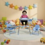 My Giraffe Spotty 3-in-1 Convertible Baby High Chair with Double Tray & Footrest | Easy-to-Clean Feeding & Study Chair for Babies & Toddlers up to 20kg (Light Blue)