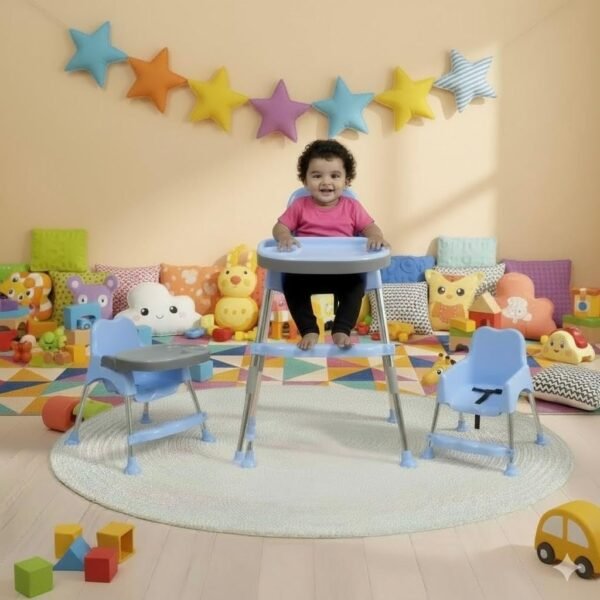 My Giraffe Spotty 3-in-1 Convertible Baby High Chair with Double Tray & Footrest | Easy-to-Clean Feeding & Study Chair for Babies & Toddlers up to 20kg (Light Blue)