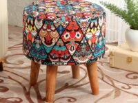 NACIA Printed Sitting Ottoman Stool (16X16X17 Inches) for Living Room, Bedroom | Wooden Pouffes for Sitting & Footrest | Puffy Foot Stool Furniture for Home Decor | Dressing Table Ottoman (Multicross)