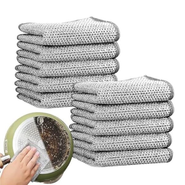 NAREVAL Scrub Pad Sponge Dishwashing Cloth Set Stainless Steel Scrubbers for Kitchen, Oven and Microwave Cleaning Wire Dishwashing Rags for Washing Dishes, Sinks, Counters Non-Scratch (Pack of 10)