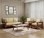 NATRAJ ART & CRAFT Wooden Solid Sheesham Wood 5 Seater Sofa Set with Cream Cushions (5 Seater Sofa | 3+1+1, Teak Finish)