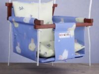 NEW COMERS® Cotton Swing for Kids, Jhula for Baby, Baby Swing Hanging Indoor Outdoor, Baby Garden Swing with Safety Belt & 2 Pillows (6 Months to 4 Years) (Up to 20 kg)-Purple-Yellow (TC 150/300) 904