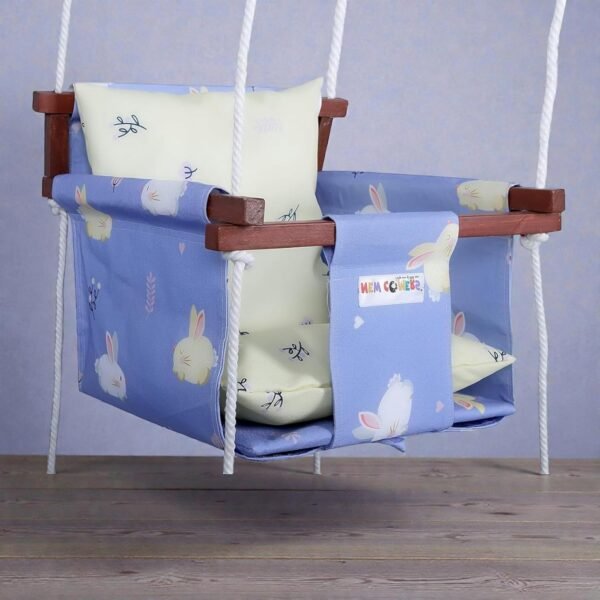 NEW COMERS® Cotton Swing for Kids, Jhula for Baby, Baby Swing Hanging Indoor Outdoor, Baby Garden Swing with Safety Belt & 2 Pillows (6 Months to 4 Years) (Up to 20 kg)-Purple-Yellow (TC 150/300) 904