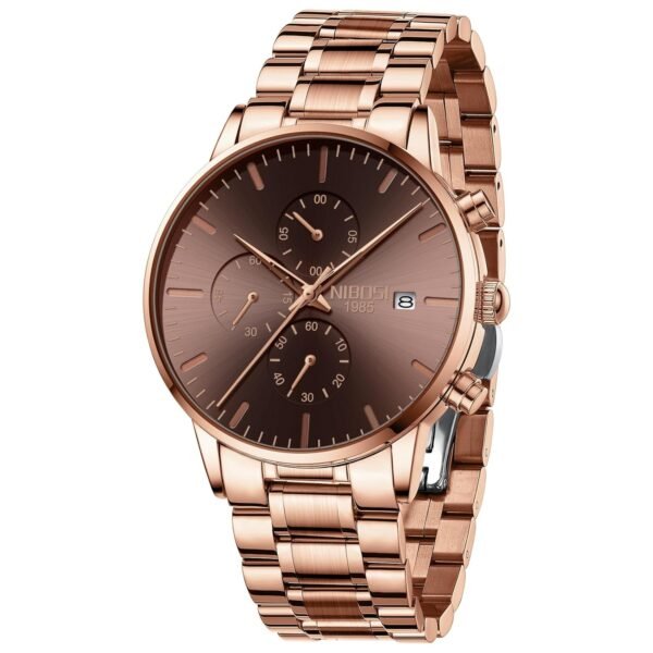NIBOSI Men's Watches Analog Minimalist Black Dial Watch for Man Business Chronograph Casual Watches Stainless Steel Strap Date