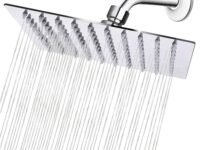 NearMoon Ultra Thin Design Stainless Steel Square Chrome Finish HIGH PRESSURE Boosting Low/High Flow Water Rain Shower head (8 Inch, Silver)