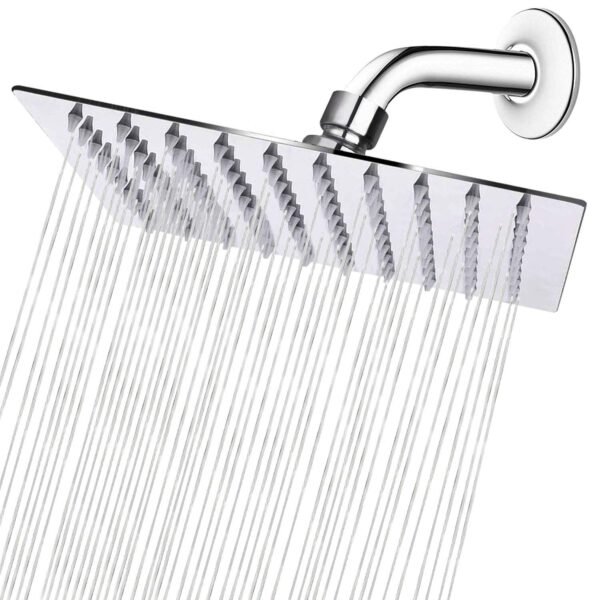 NearMoon Ultra Thin Design Stainless Steel Square Chrome Finish HIGH PRESSURE Boosting Low/High Flow Water Rain Shower head (8 Inch, Silver)