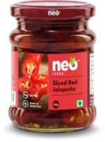 Neo Sliced Red Jalapenos 210g I 100% Vegan I Ready-to-Eat Fibre-Rich Topping for Pizza, Pasta, Snacks and Salads, Non-GMO I (Pack of 1)