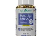 Neuherbs Deep Sea Omega 3 Fish Oil Capsules 2500mg Triple Strength - Supplement for Heart, Brain & Joint Support - No Fishy Burps, Lemon Flavour - 60 Softgels for Men & Women