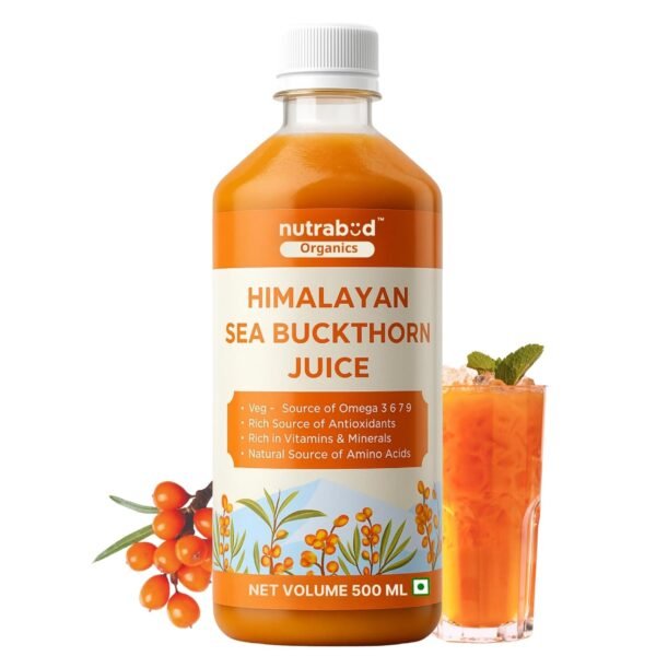 Nutrabud Organics Himalayan Sea Buckthorn Berry Juice - 500 ml - Natural Source of Vitamin C, Omega 3 6 7 9, Antioxidants For Immunity, Skin Glow & Gut Health - 50 Glasses (500ml (Pack of 1))