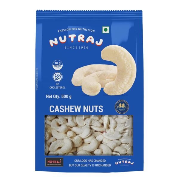Nutraj Indian Cashews (Kaju) (500g ) Pouch-Whole| Dry Fruits and Nuts Cashews | 100% Unpolished | Crunchy & Fresh