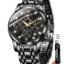 OLEVS Chronograph Watches for Men Original Analog Quartz Black Stainless Steel Chain Luxury Dual Time Zone Moon Phase Date Waterproof Men's Wrist Watch