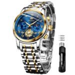 OLEVS Watches for Men Chronograph Business Wrist Watches Analog Quartz Moon Phase Stainless Steel Waterproof Luminous Dress Watches