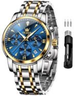 OLEVS Watches for Men Original Chronograph Luxury Business Analog Quartz Watch Waterproof Moon Phase Stainsteel Steel Diamond Mens Watch