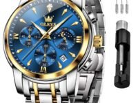 OLEVS Watches for Men Original Chronograph Luxury Business Analog Quartz Watch Waterproof Moon Phase Stainsteel Steel Diamond Mens Watch