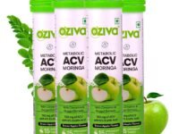 OZiva ACV Moringa | Control Cravings I Apple Cider Vinegar, Cinnamon, Guggul I No Maltodextrin & No Added Sugar I 15 Effervescent Tablets - Green Apple, Pack of 4 (60 tablets).