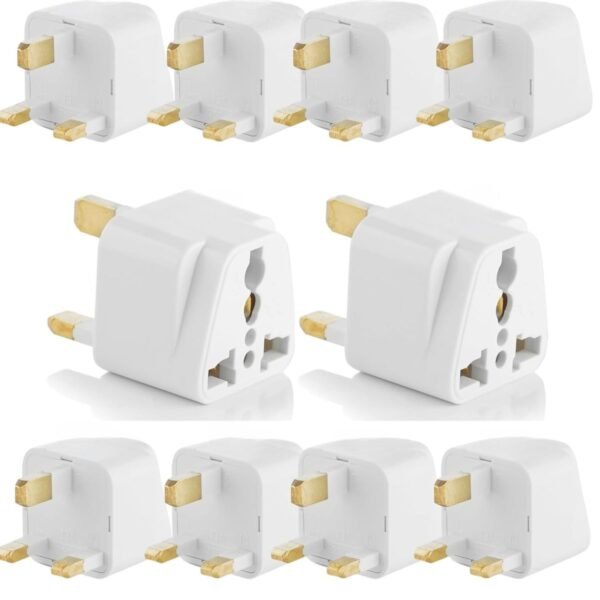 Ocko 3 Prong Pin Plug (Type G Adapter) | UK to Universal Computer Conversion Outlet Plug Adapter | Travel Companion for International Devices, Australia/New Zealand/China, UK (Pack of 10, White)