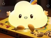 One94Store Big Cloud Face Silicone Night Light – 7 Color Changing LED Lamp with Touch Sensor Control | USB Rechargeable, Cute Kids Bedroom Decor & Gift for Babies, Toddlers, and Children