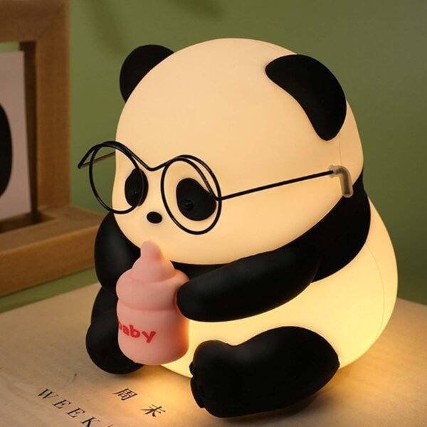 One94Store Panda LED Night Light with Glasses & Bottle – Soft Silicone Animal Lamp, Rechargeable & Portable for Kids Room, Nursery, Baby Shower Gift (Warm White)