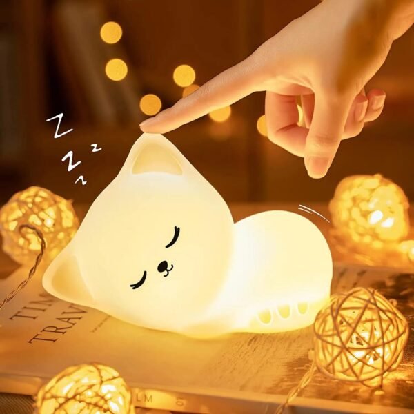 One94Store Sleeping Cat Rechargeable Silicone Night Lamp - Cozy Cat LED Lamp, Kids Night Light, Nursery Decor, Birthday Gift, Silicone LED Light, Multicolor