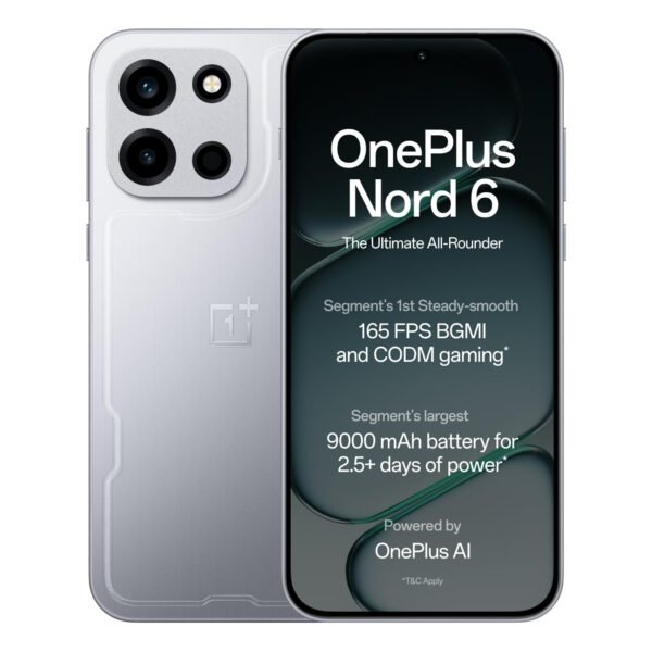 OnePlus Nord 6 | 12GB+256GB | Quick Silver | Snapdragon 8s Gen 4 | Segment's First Stable 165FPS Gaming | Segment's Largest 9000mAh Battery | Most Complete IP Rating | Personalized AI
