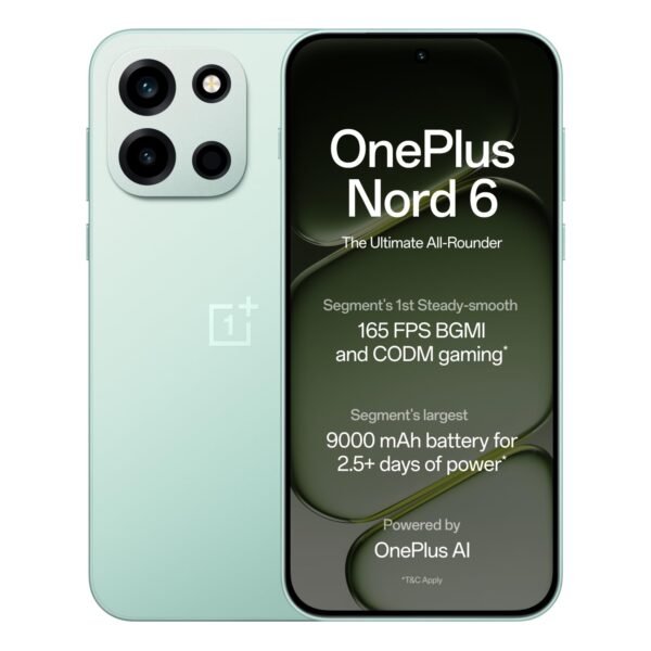 OnePlus Nord 6 | 8GB+256GB | Mint Green | Snapdragon 8s Gen 4 | Segment's First Stable 165FPS Gaming | Segment's Largest 9000mAh Battery | Most Complete IP Rating | Personalized AI