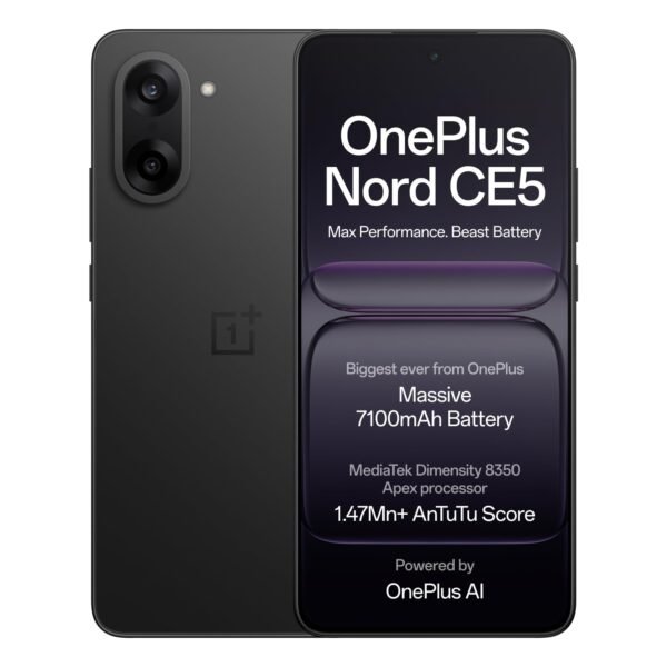OnePlus Nord CE5 | MediaTek Dimensity | Massive 7100mAh Battery | Powered by OnePlus AI | 256GB 8GB | Black Infinity