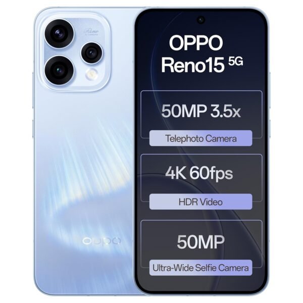 Oppo Reno15 5G (Aurora Blue, 8GB RAM, 256GB Storage) with No Cost EMI/Additional Exchange Offers