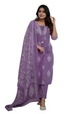 PARTHVI|Women's Pure Cotton Printed with Handwork Kurta with Pants and Dupatta Set | Ethnic Set | Suit Set | Kurta Set | Wedding Suit Set