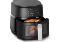 PHILIPS Air Fryer NA231/00 with touch panel, uses up to 90% less fat, 1700W, 6.2 Liter, with Rapid Air Technology (Black),Cooking window, Extra Large