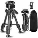 POLAM-FOTO Camera Tripod Stand with 2-in-1 Phone/iPad Holder, 25 Inch Foldable Mini Phone Tripod with 360° Head, 4kg Load Capacity, Carry Bag, for Camera/Smartphones/DLSR