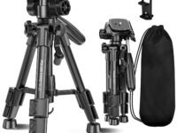 POLAM-FOTO Camera Tripod Stand with 2-in-1 Phone/iPad Holder, 25 Inch Foldable Mini Phone Tripod with 360° Head, 4kg Load Capacity, Carry Bag, for Camera/Smartphones/DLSR