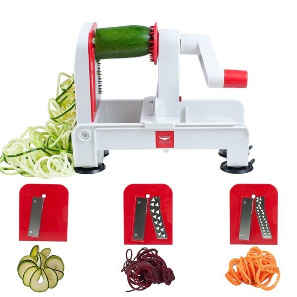 Paderno World Cuisine A4982802 Folding Tri-Blade Spiralizer, Red