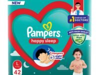 Pampers Happy Sleep Pant Style Baby Diapers, Large (L), 42 Count, 1 Pampers = 1 Night Sleep, with Anti Rash Shield, 9-14 Kg Diapers